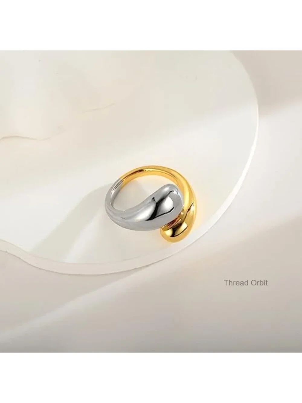 Two Tone Chunky Adjustable Open Stacking Ring Domed Teardrop